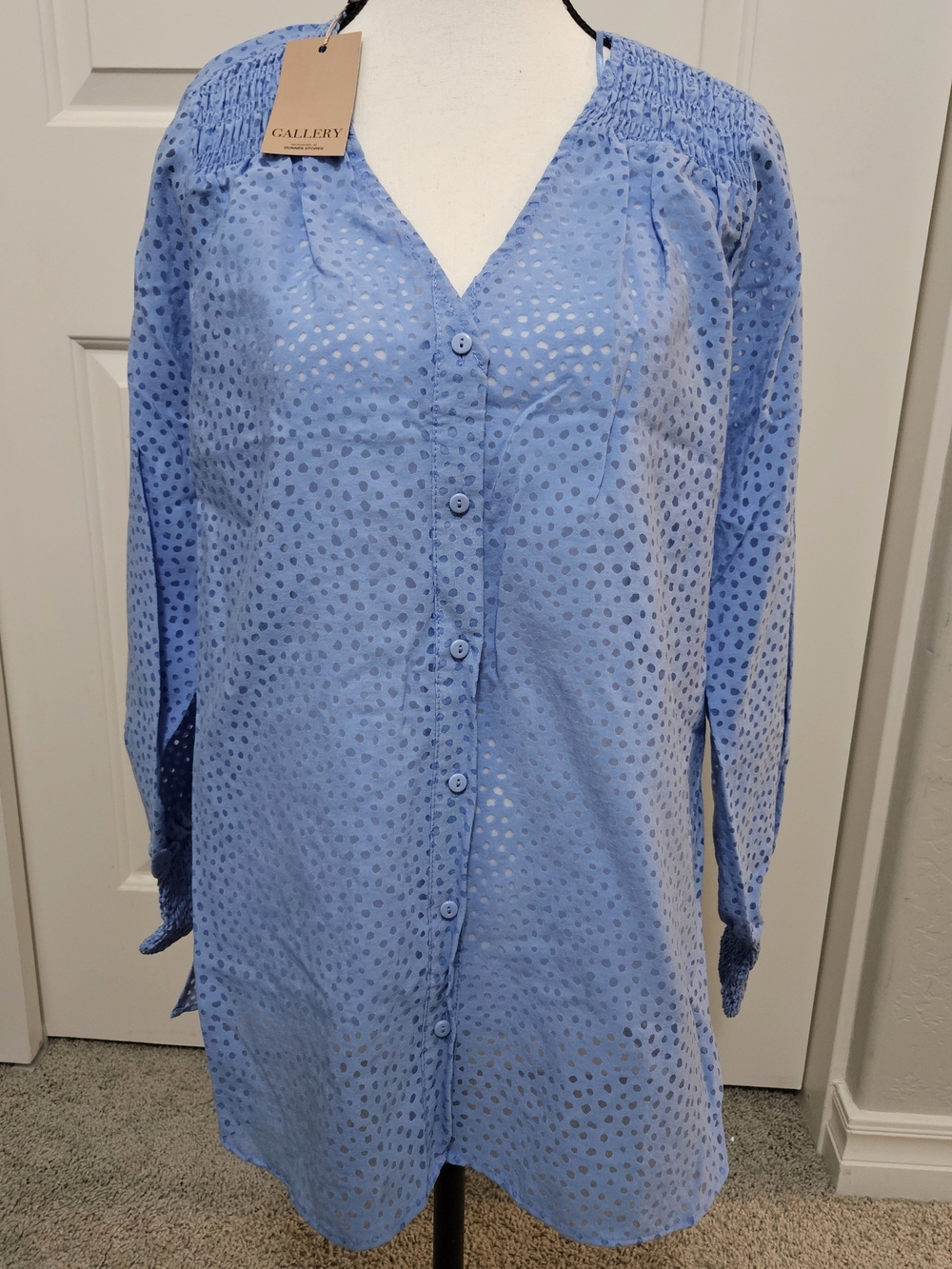 Gallery Light Blue Eyelet Button-Down Blouse